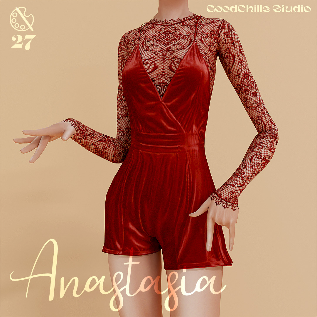 Ромпер для симочек Anastasia Velvet Overlay Playsuit для Sims 4
