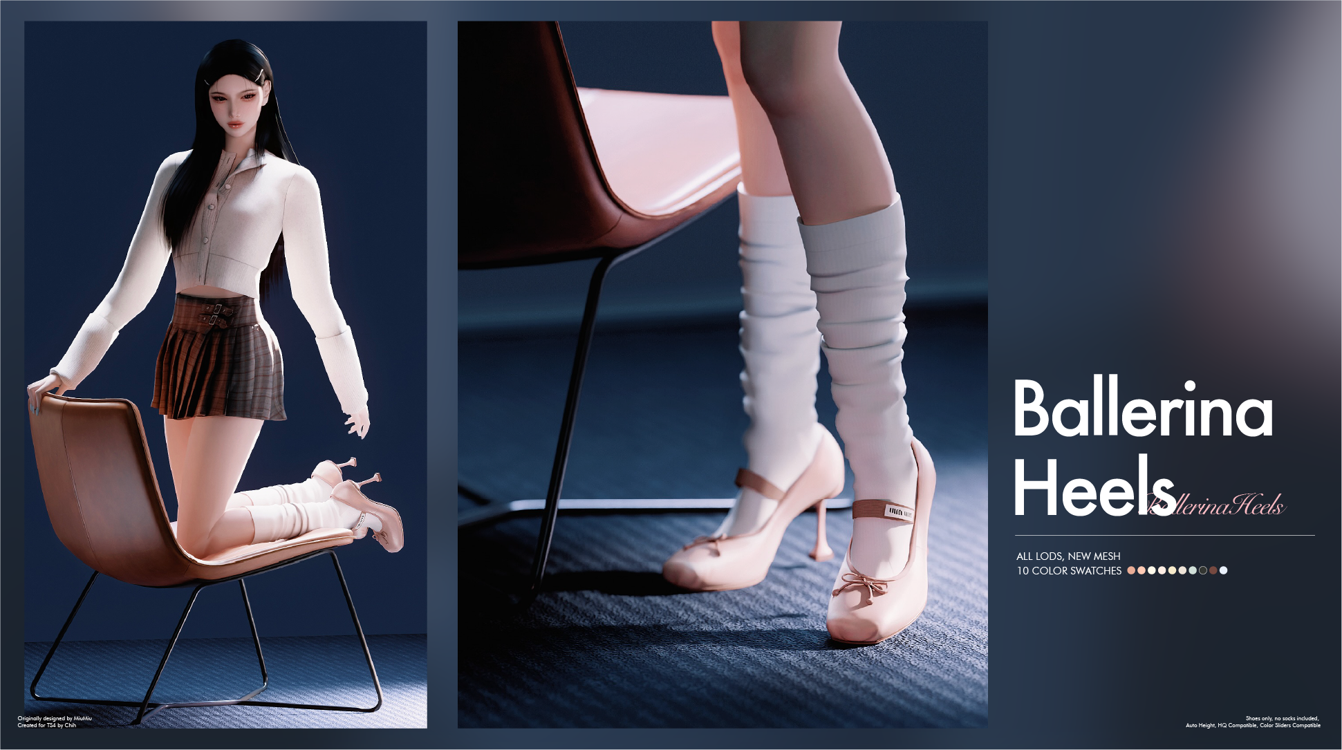 Туфли Miu Miu Ballerina Heels для Sims 4