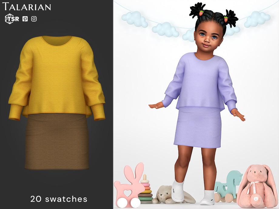 Вязанный комплект для малышек Myla Sweater with Skirt Set для Sims 4