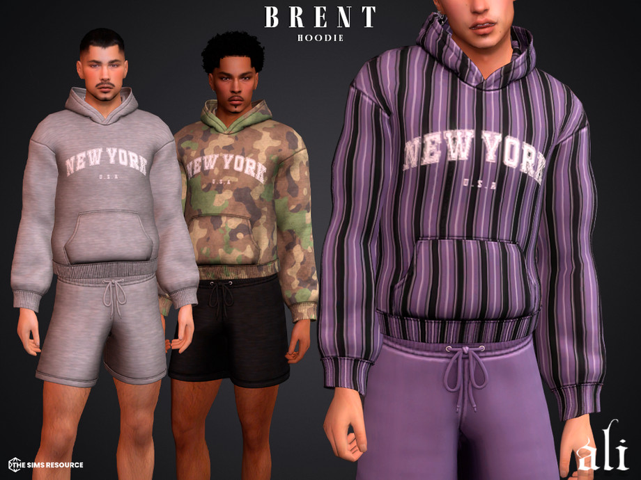 Худи и шорты для мужчин, мальчиков, малышей и младенцев BRENT для Sims 4
