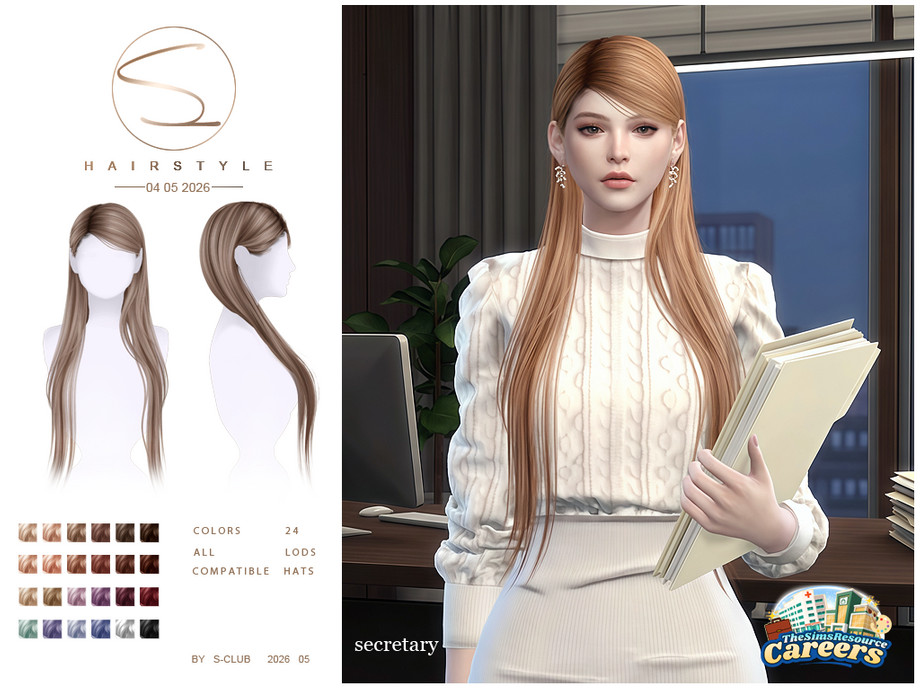 Женская причёска LONG HAIRSTYLE — Careers Collection для Sims 4