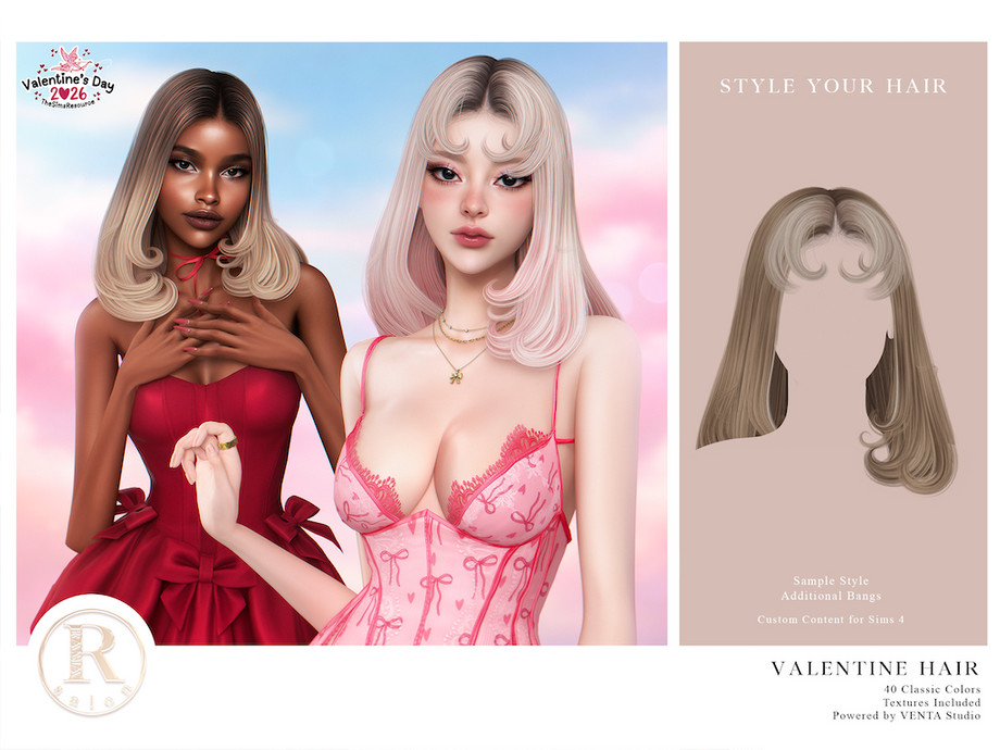 Женская причёска Valentine Hair для Sims 4