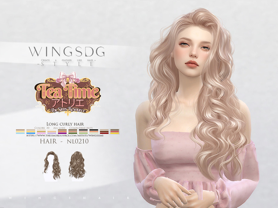 Женская причёска WINGS-NL0210 Long curly hair для Sims 4