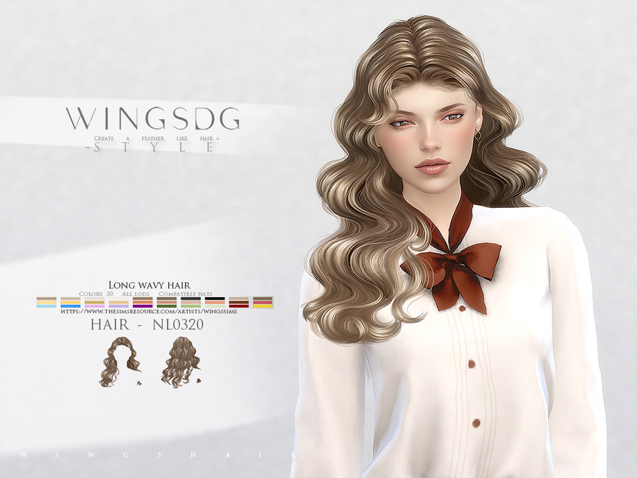 Женская причёска WINGS-NL0320 Long wavy hair для Sims 4