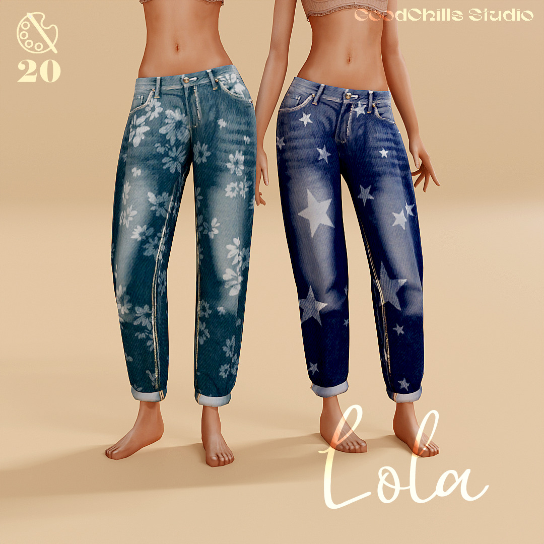 Женские джинсы Lola Printed Barrel для Sims 4