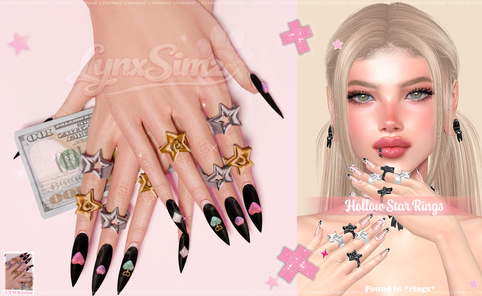 Комплект колец Hollow Star Rings для Sims 4
