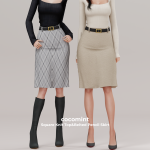 Строгий наряд для симочки Square Knit Top & Belted Pencil Skirt для Sims 4