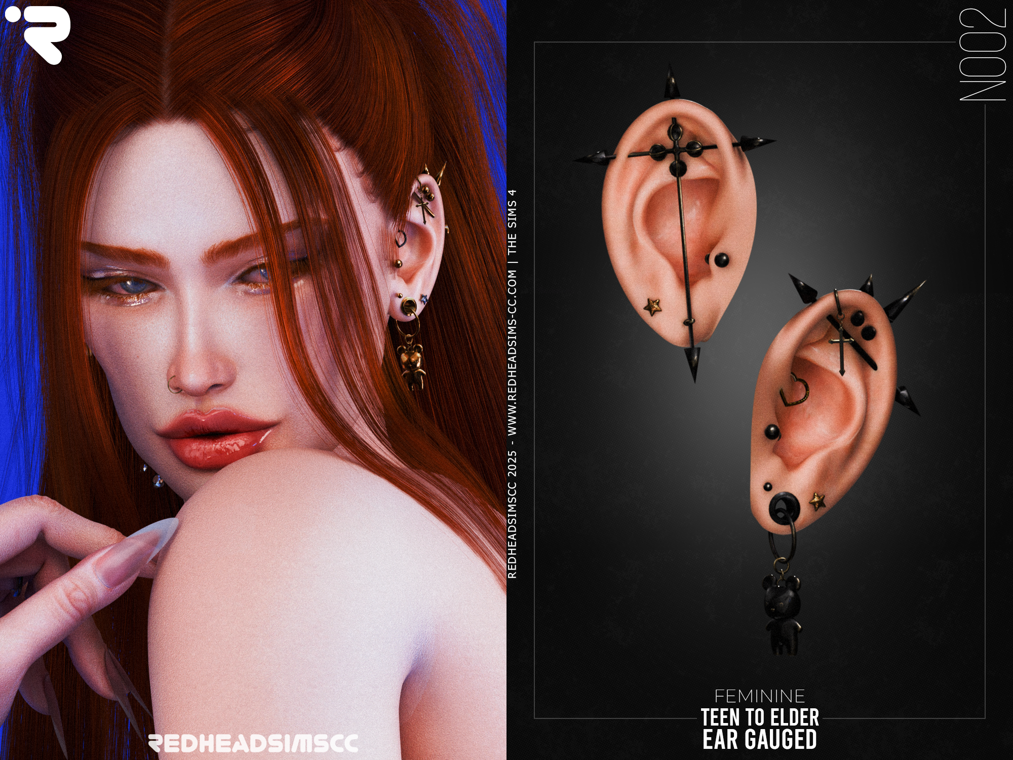 Пирсинг сет AF Ear Gauged N002 для Sims 4