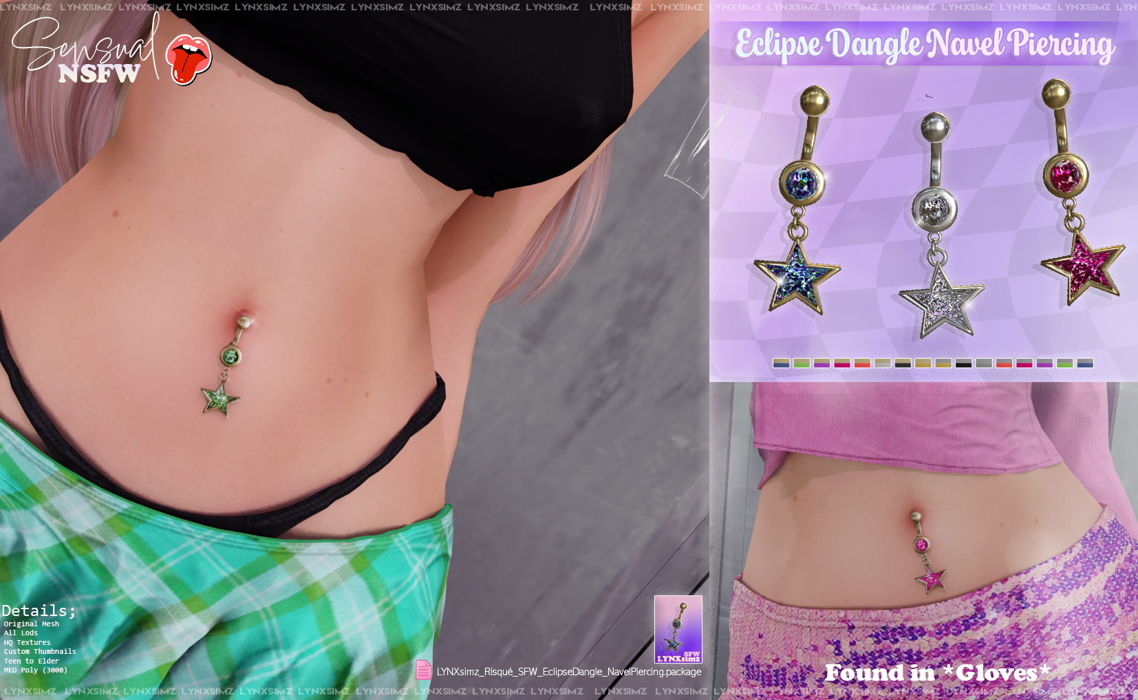 Серёжка для пупка Eclipse Dangle Navel Piercing для Sims 4