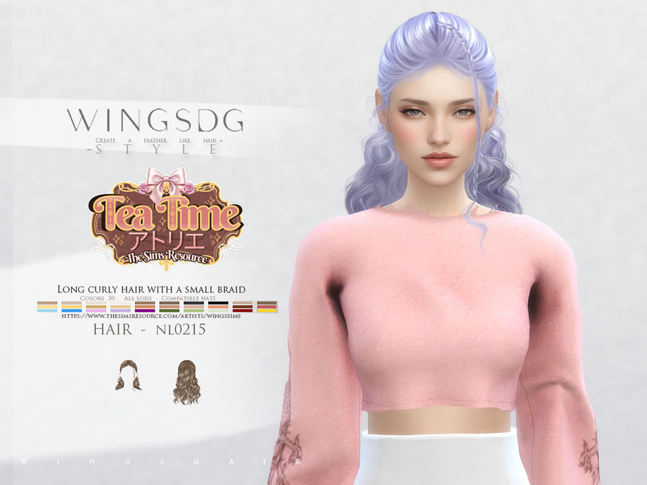 Женская причёска Long Curly Hair With a Small Braid для Sims 4