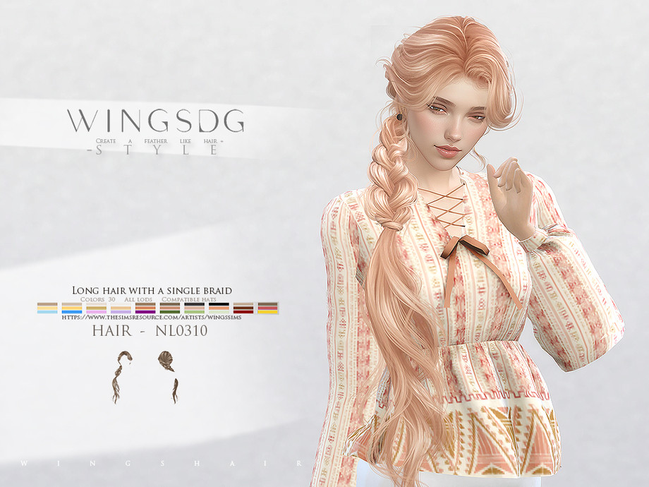 Женская причёска Long Hair With a Single Braid для Sims 4