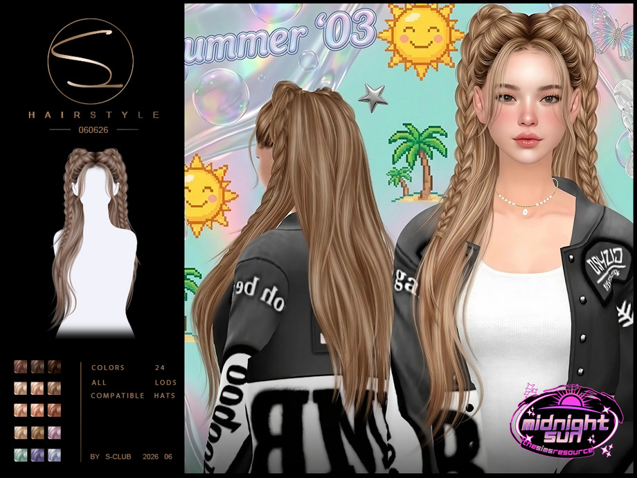 Женская прическа BRAID LONG HAIRSTYLE MidnightSun для Sims 4