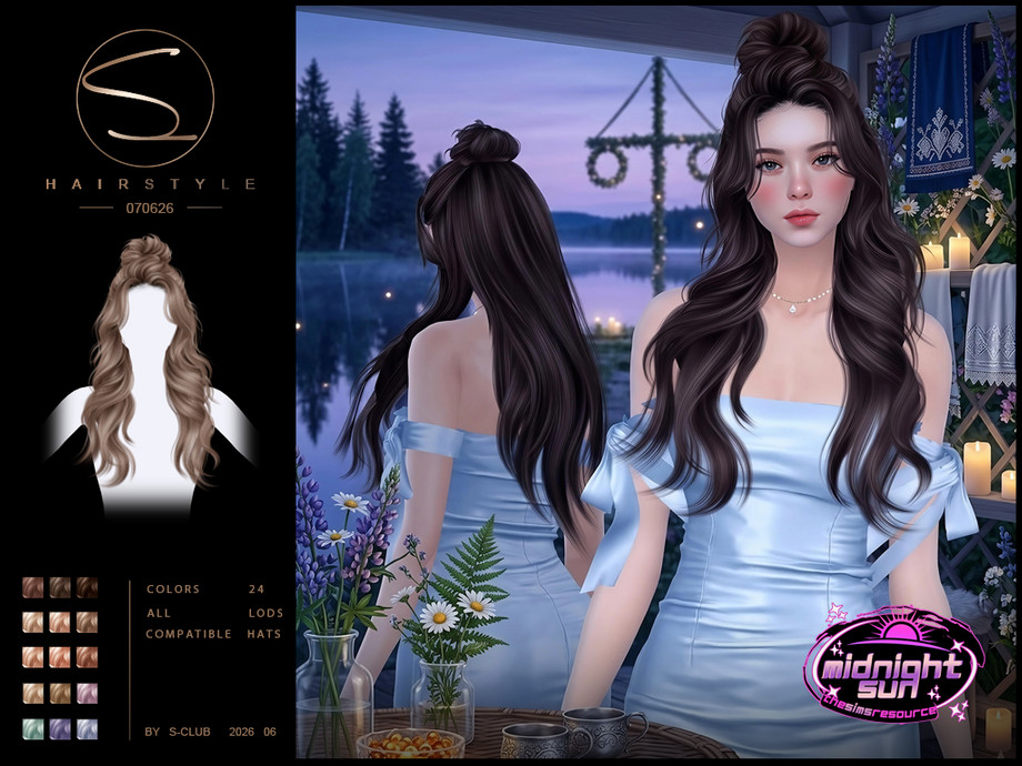 Женская прическа UPDO WAVY LONG HAIRSTYLE MidnightSun для Sims 4