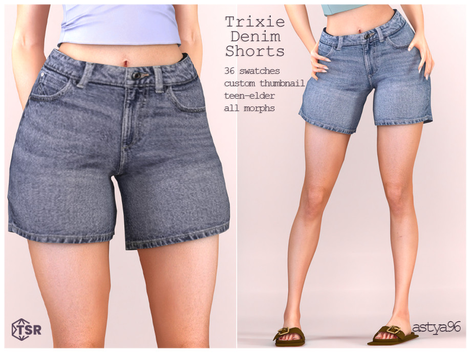 Женские шорты Trixie Denim Shorts для Sims 4