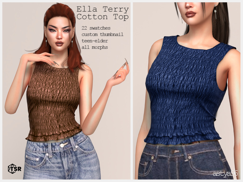 Топ для симочек Ella Terry Cotton Top для Sims 4