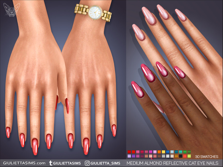 Маникюр Medium Almond Reflective Cat Eye Nails для Sims 4