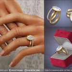 Обручальные кольца Oval Cut Diamond Bezel Setting Engagement And Wedding Rings Set для Sims 4