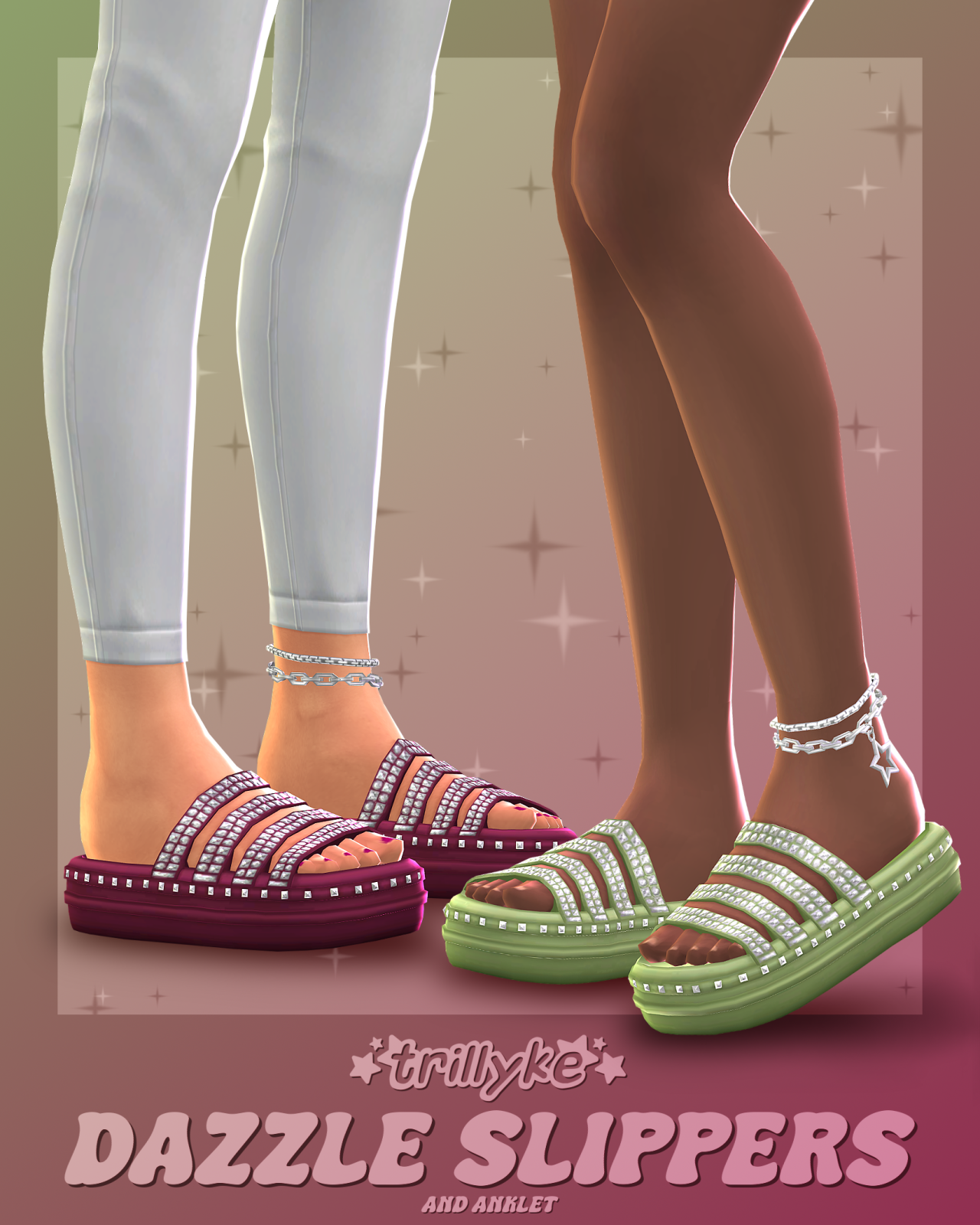 Шлепки и браслет для ноги Dazzle Slippers & Anklet для Sims 4