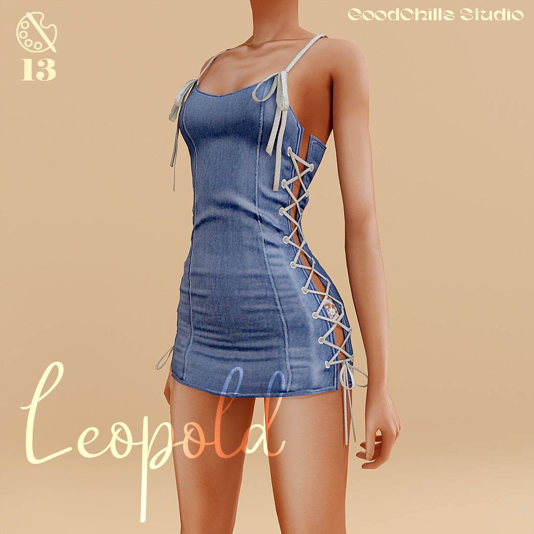 Платье для симочек Leopold Lace Up Denim Mini для Sims 4