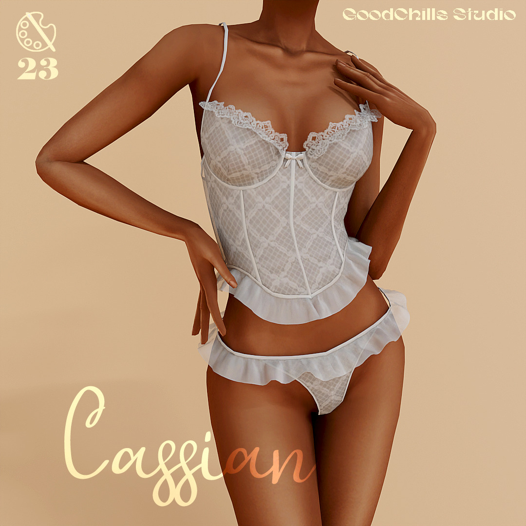 Комплект нижнего белья Cassian Sheer Ruffle Bustier & Panties для Sims 4