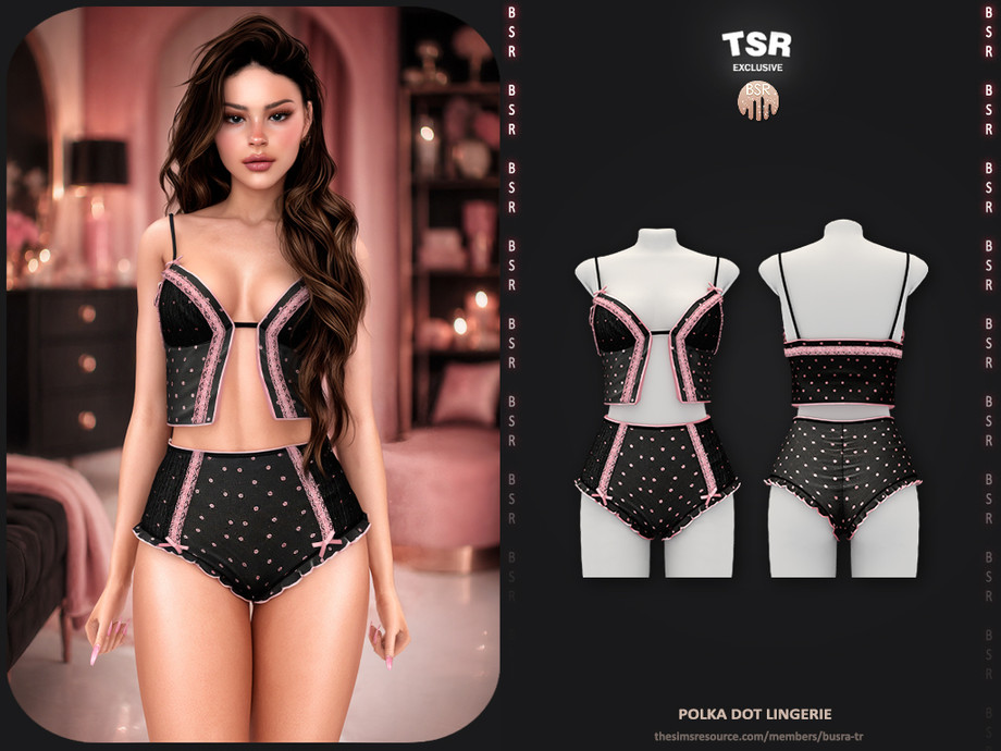 Комплект нижнего белья в горошек SET-Polka Dot Lingerie для Sims 4