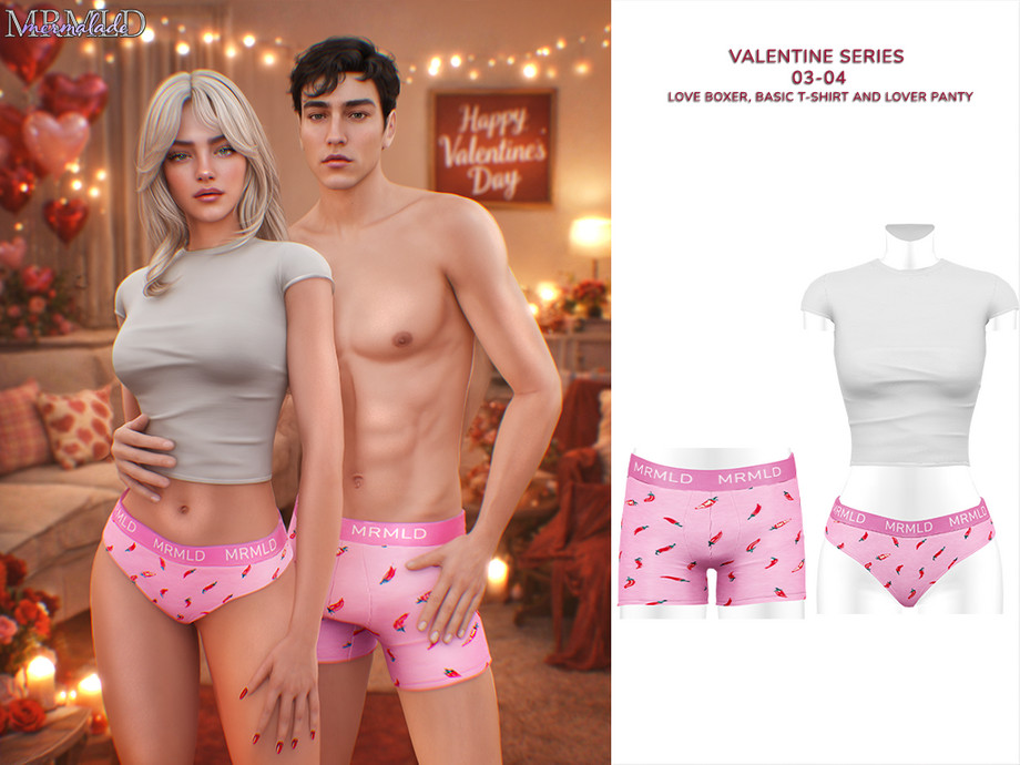 Белье для симочки и сима Love Boxer, Basic T-Shirt and Lover Panty для Sims 4