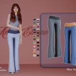 Штаны для симочек Alba flare cotton pants with rib для Sims 4
