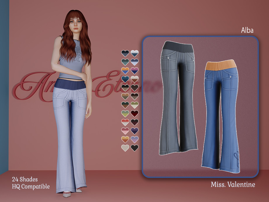 Штаны для симочек Alba flare cotton pants with rib для Sims 4