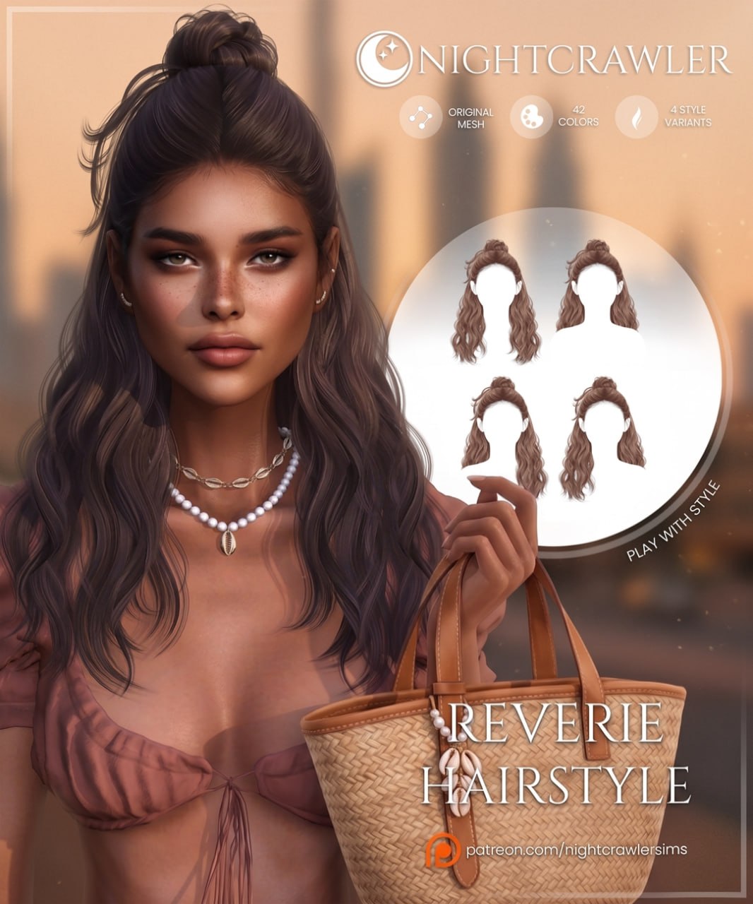 Женская прическа Reverie Hair для Sims 4