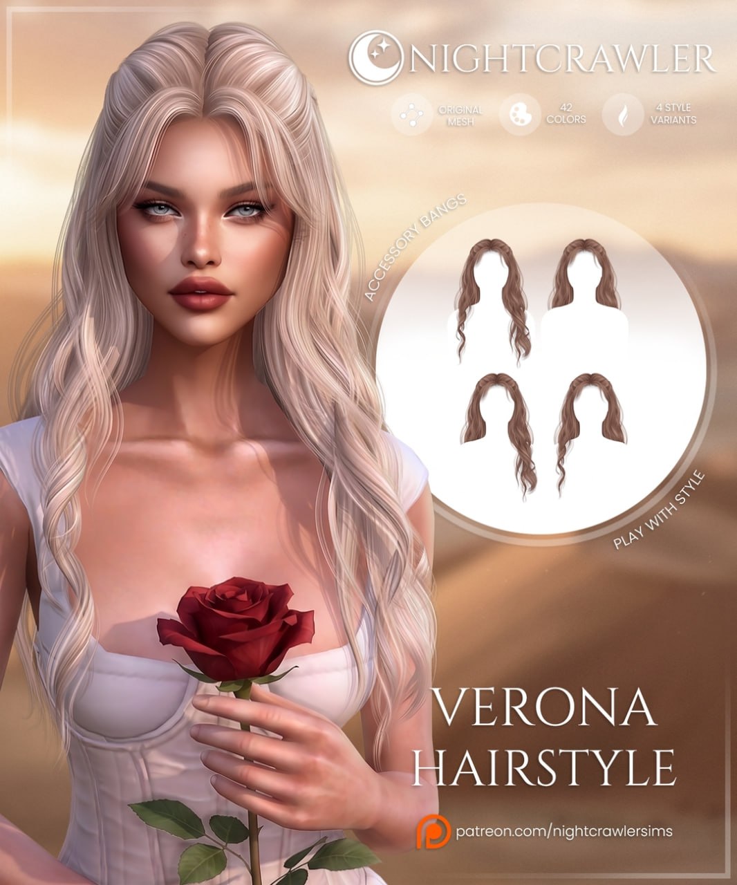 Женская прическа Verona Hair для Sims 4