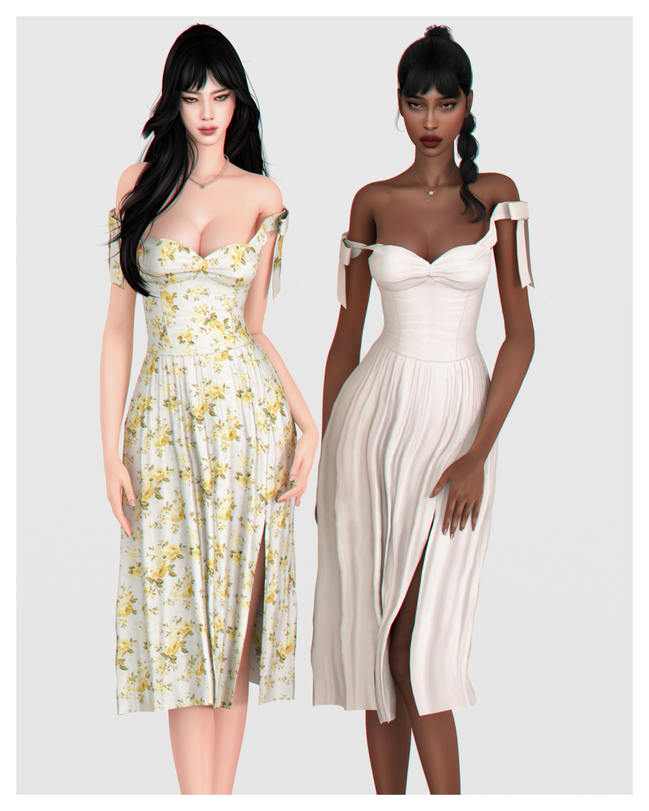 Летнее платье Off Shoulder Sun Dress для Sims 4