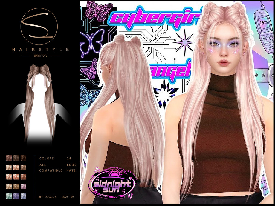 Женская прическа BRAID LONG HAIRSTYLE MidnightSun для Sims 4