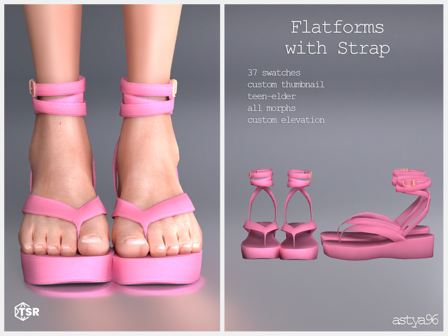 Босоножки для симочки Flatforms with Strap для Sims 4