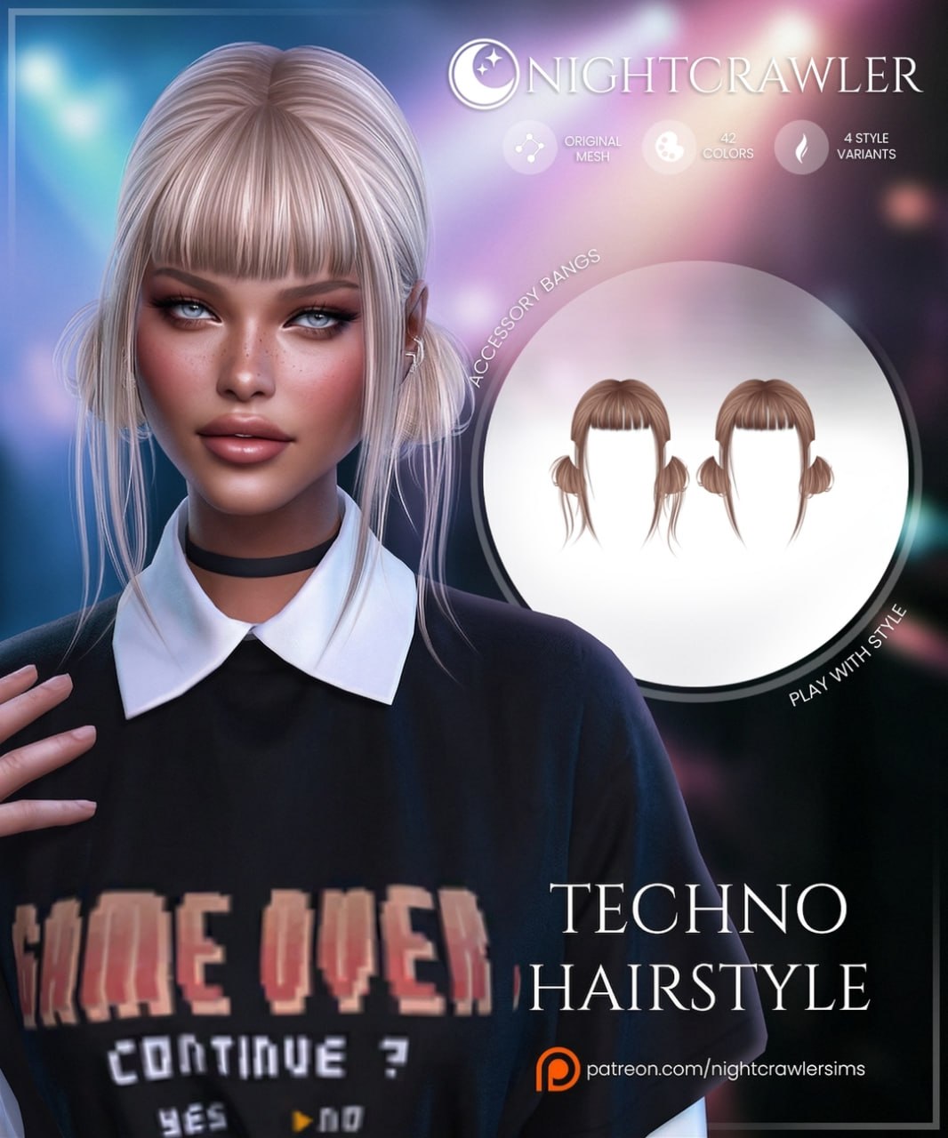 Женская прическа Techno Hair для Sims 4