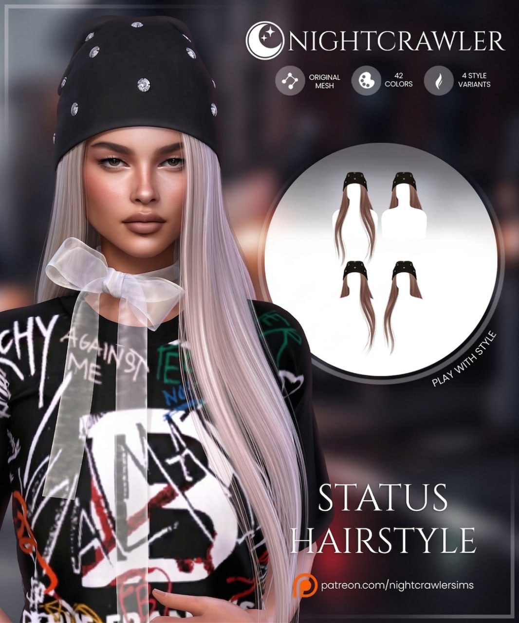 Женская прическа Status Hair для Sims 4