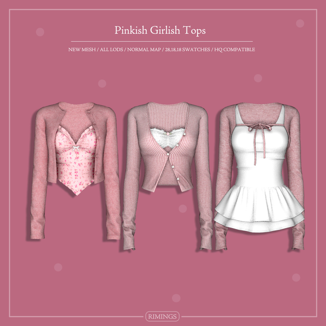 Топы для симочек Pinkish Girlish Tops для Sims 4