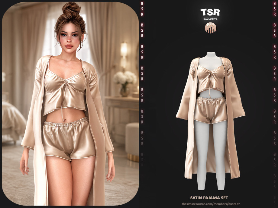 Пижамный комплект для симочек SET-Satin Pajama Set для Sims 4