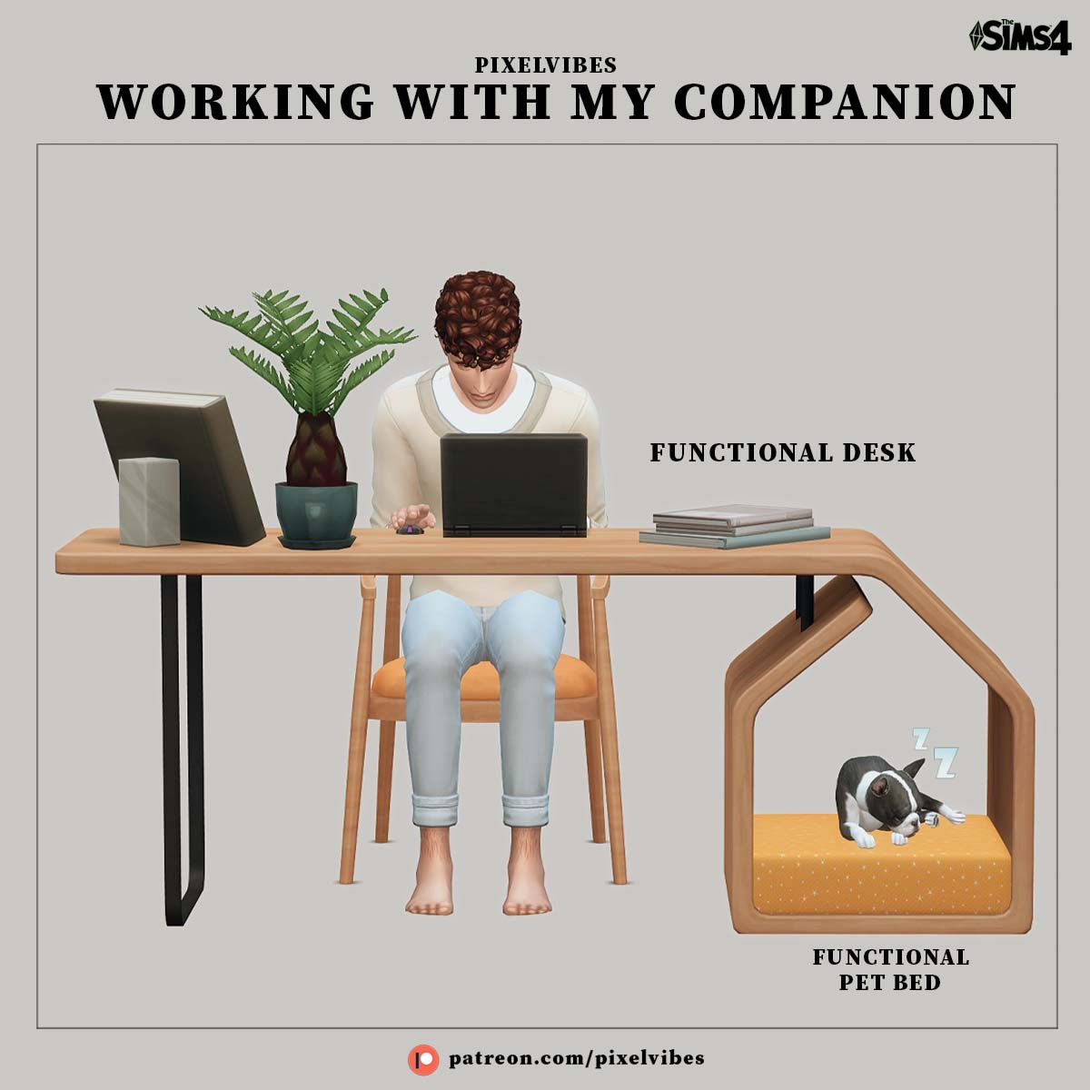 Рабочий стол с лежанкой Working With My Companion для Sims 4