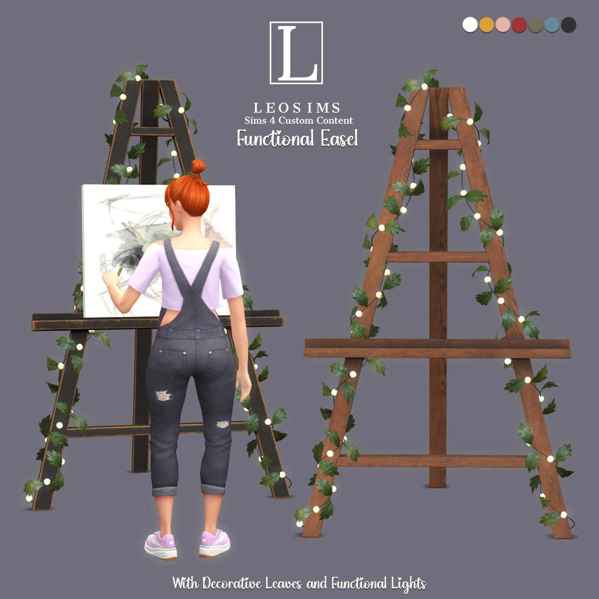 Мольберт Functional Easel With Decorative Leaves and Functional Lights для Sims 4