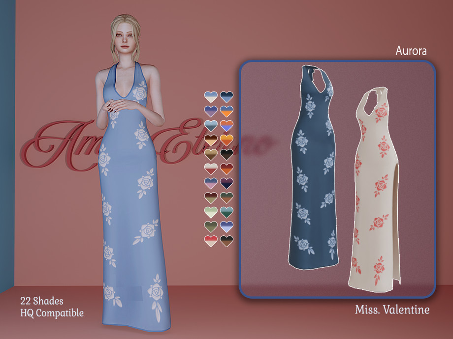 Платье для симочек Aurora long soft halter dress для Sims 4