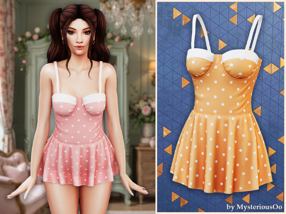 Купальное платье для симочек Polka dot swimdress для Sims 4