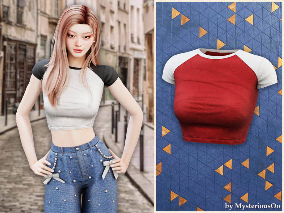 Футболка для симочек Raglan crop tee для Sims 4
