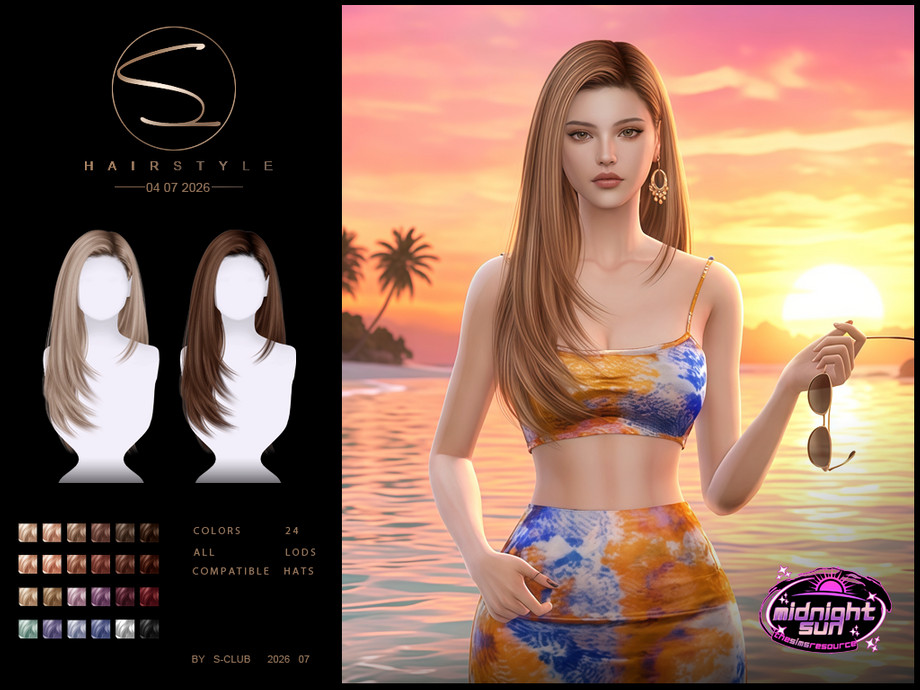 Женская прическа LONG HAIR MidnightSun для Sims 4