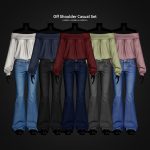 Повседневный комплект для симочек Off Shoulder Casual Set для Sims 4