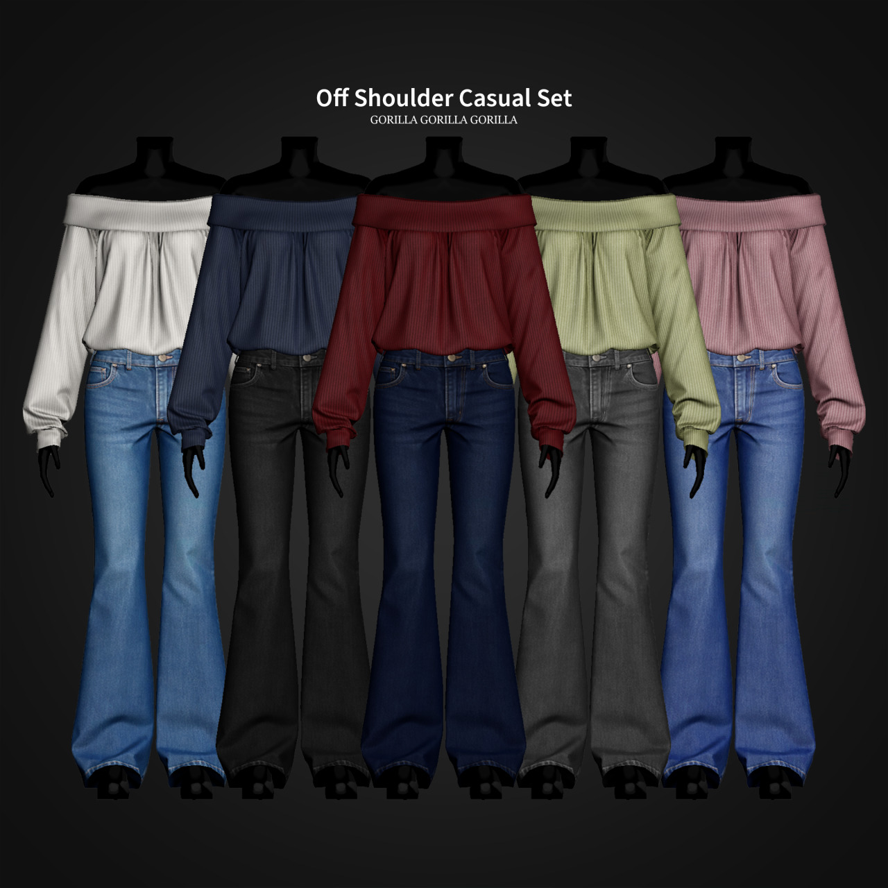 Повседневный комплект для симочек Off Shoulder Casual Set для Sims 4