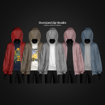 Худи для симов Oversized Zip Hoodie для Sims 4