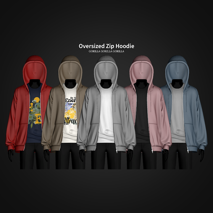 Худи для симов Oversized Zip Hoodie для Sims 4