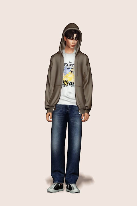 Худи для симов Oversized Zip Hoodie для Sims 4