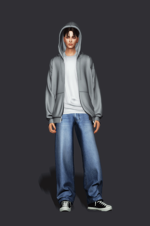 Худи для симов Oversized Zip Hoodie для Sims 4
