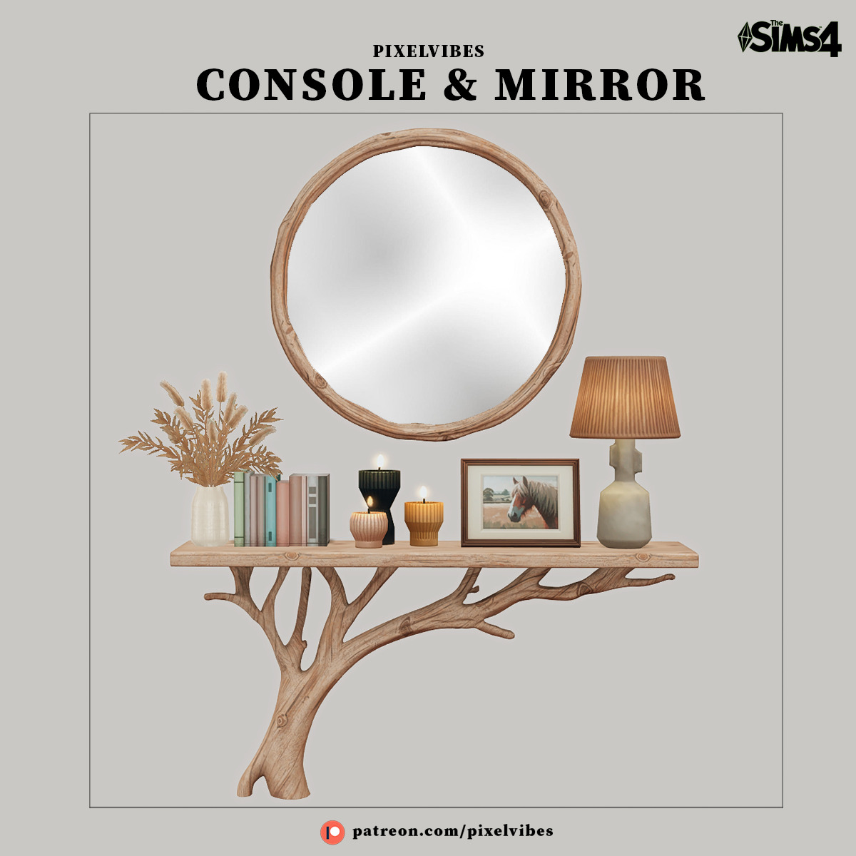 Сет для холла Handcrafted Wooden Console & Mirror для Sims 4